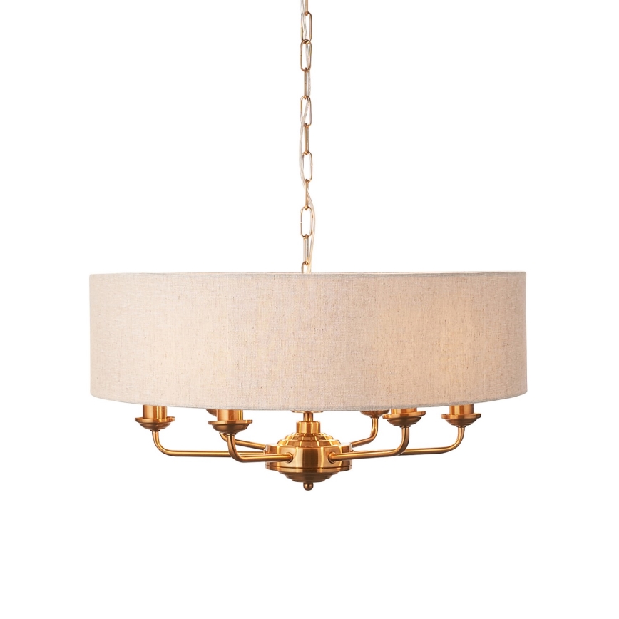 Endon 110722 - Κρεμαστό φωτιστικό οροφής HIGHCLERE 6xE14/6W/230V μπεζ/ορείχαλκος διάμετρος 55 cm