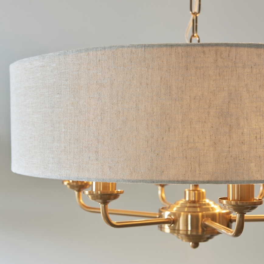 Endon 110722 - Κρεμαστό φωτιστικό οροφής HIGHCLERE 6xE14/6W/230V μπεζ/ορείχαλκος διάμετρος 55 cm