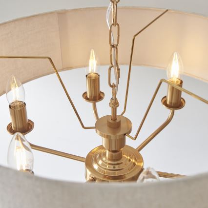 Endon 110722 - Κρεμαστό φωτιστικό οροφής HIGHCLERE 6xE14/6W/230V μπεζ/ορείχαλκος διάμετρος 55 cm