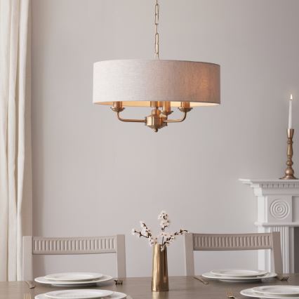 Endon 110723 - Κρεμαστό φωτιστικό οροφής HIGHCLERE 3xE14/40W/230V μπεζ/ορείχαλκος