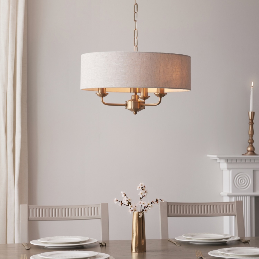 Endon 110723 - Κρεμαστό φωτιστικό οροφής HIGHCLERE 3xE14/40W/230V μπεζ/ορείχαλκος