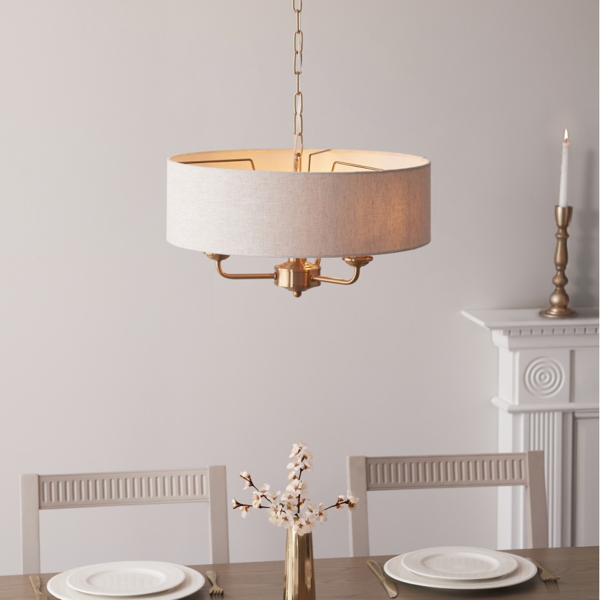 Endon 110723 - Κρεμαστό φωτιστικό οροφής HIGHCLERE 3xE14/40W/230V μπεζ/ορείχαλκος