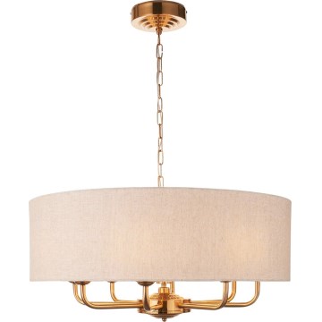 Endon 110727 - Κρεμαστός πολυέλαιος με αλυσίδα HIGHCLERE 8xE14/6W/230V μπεζ/ορείχαλκος διάμ. 70 cm