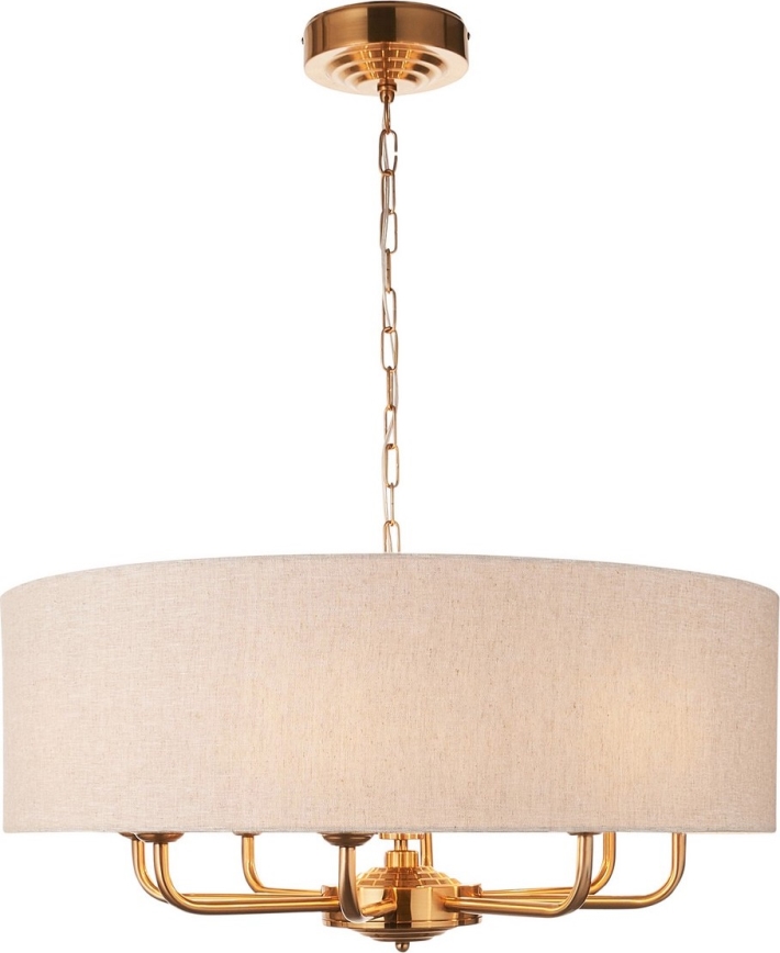Endon 110727 - Κρεμαστός πολυέλαιος με αλυσίδα HIGHCLERE 8xE14/6W/230V μπεζ/ορείχαλκος διάμ. 70 cm