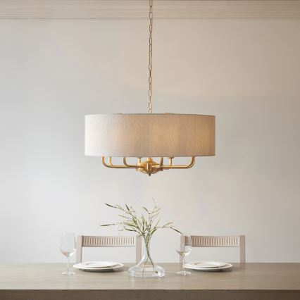 Endon 110727 - Κρεμαστός πολυέλαιος με αλυσίδα HIGHCLERE 8xE14/6W/230V μπεζ/ορείχαλκος διάμ. 70 cm