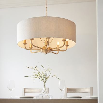 Endon 110727 - Κρεμαστός πολυέλαιος με αλυσίδα HIGHCLERE 8xE14/6W/230V μπεζ/ορείχαλκος διάμ. 70 cm