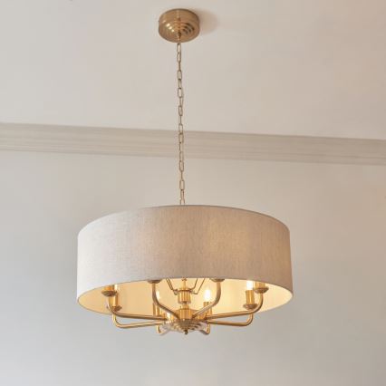 Endon 110727 - Κρεμαστός πολυέλαιος με αλυσίδα HIGHCLERE 8xE14/6W/230V μπεζ/ορείχαλκος διάμ. 70 cm