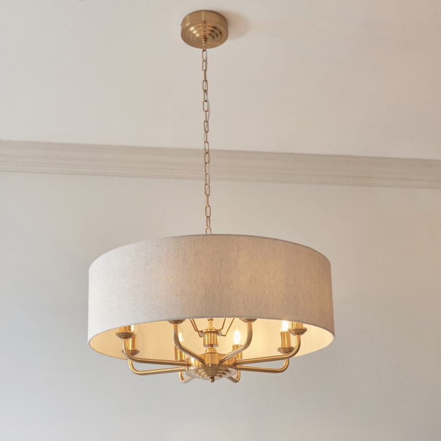 Endon 110727 - Κρεμαστός πολυέλαιος με αλυσίδα HIGHCLERE 8xE14/6W/230V μπεζ/ορείχαλκος διάμ. 70 cm