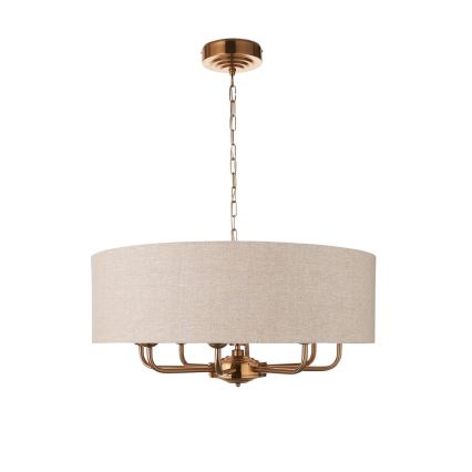 Endon 110727 - Κρεμαστός πολυέλαιος με αλυσίδα HIGHCLERE 8xE14/6W/230V μπεζ/ορείχαλκος διάμ. 70 cm
