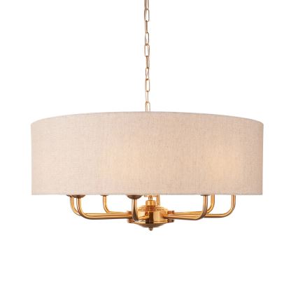 Endon 110727 - Κρεμαστός πολυέλαιος με αλυσίδα HIGHCLERE 8xE14/6W/230V μπεζ/ορείχαλκος διάμ. 70 cm
