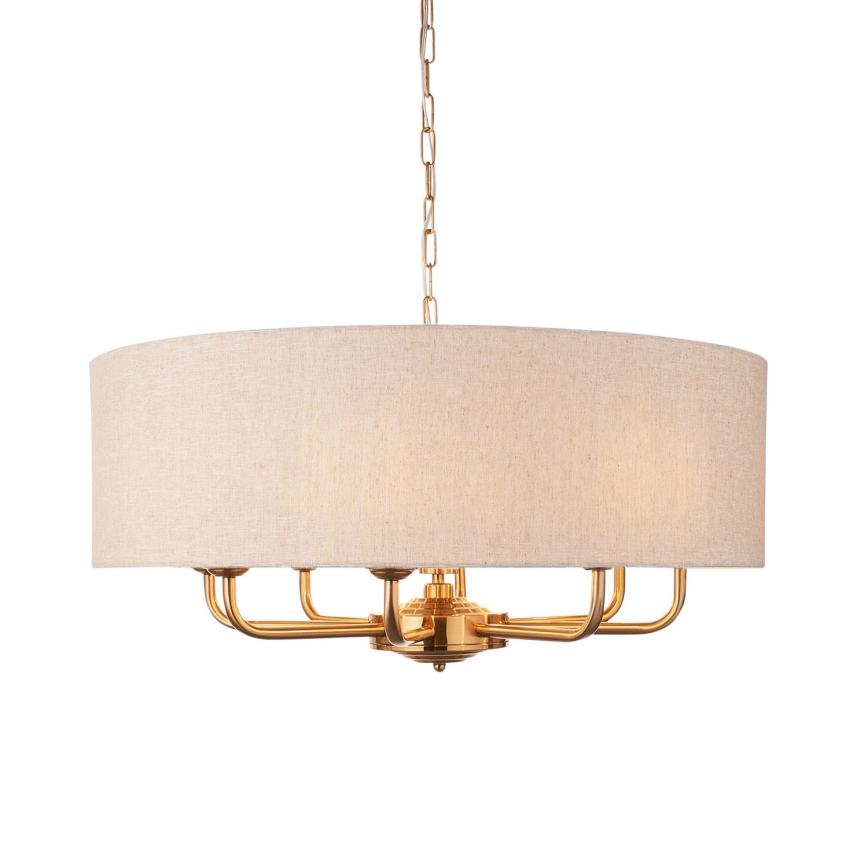 Endon 110727 - Κρεμαστός πολυέλαιος με αλυσίδα HIGHCLERE 8xE14/6W/230V μπεζ/ορείχαλκος διάμ. 70 cm