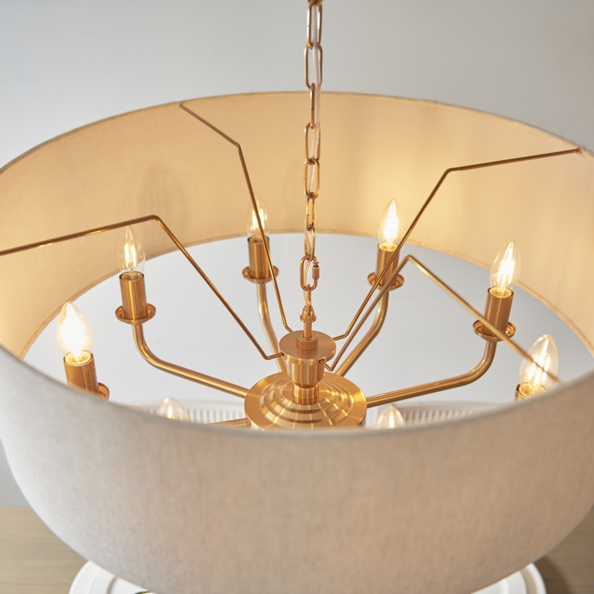 Endon 110727 - Κρεμαστός πολυέλαιος με αλυσίδα HIGHCLERE 8xE14/6W/230V μπεζ/ορείχαλκος διάμ. 70 cm