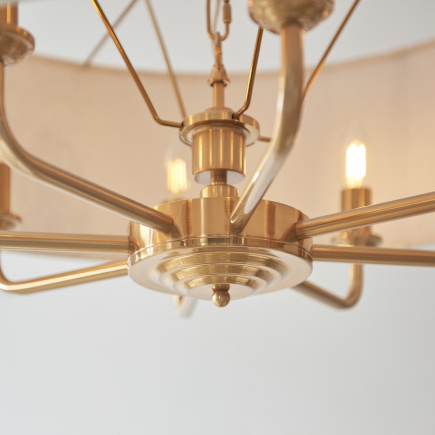 Endon 110727 - Κρεμαστός πολυέλαιος με αλυσίδα HIGHCLERE 8xE14/6W/230V μπεζ/ορείχαλκος διάμ. 70 cm