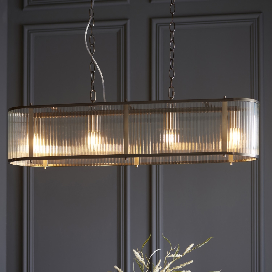 Endon 110945 - Κρεμαστό φωτιστικό οροφής RIDGETON 4xE14/6W/230V ορείχαλκος/διαφανές
