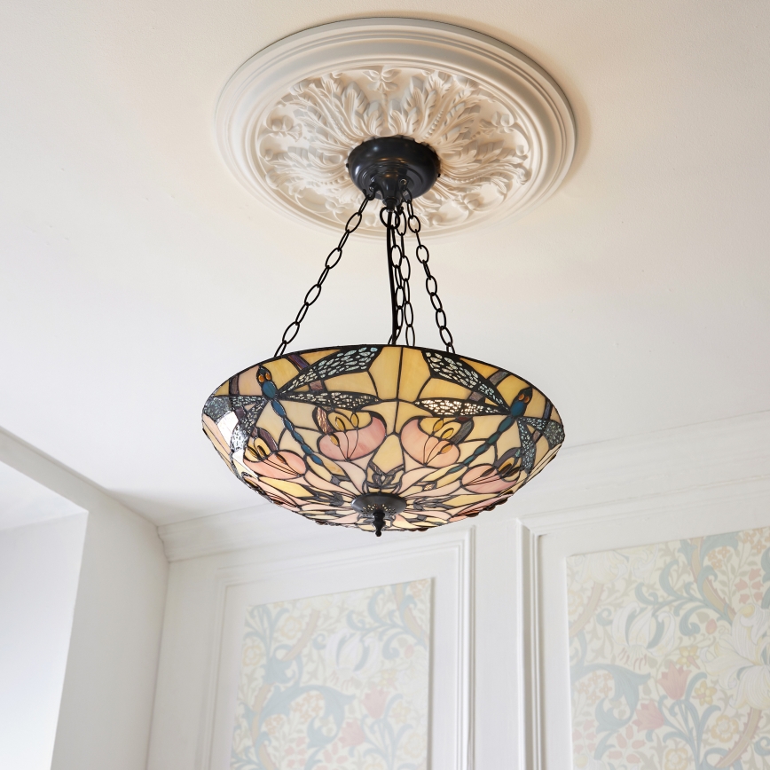 Endon 111869 - Κρεμαστός πολυέλαιος με αλυσίδα Tiffany ASHTON 3xE27/10W/230V διάμ. 45 εκ.
