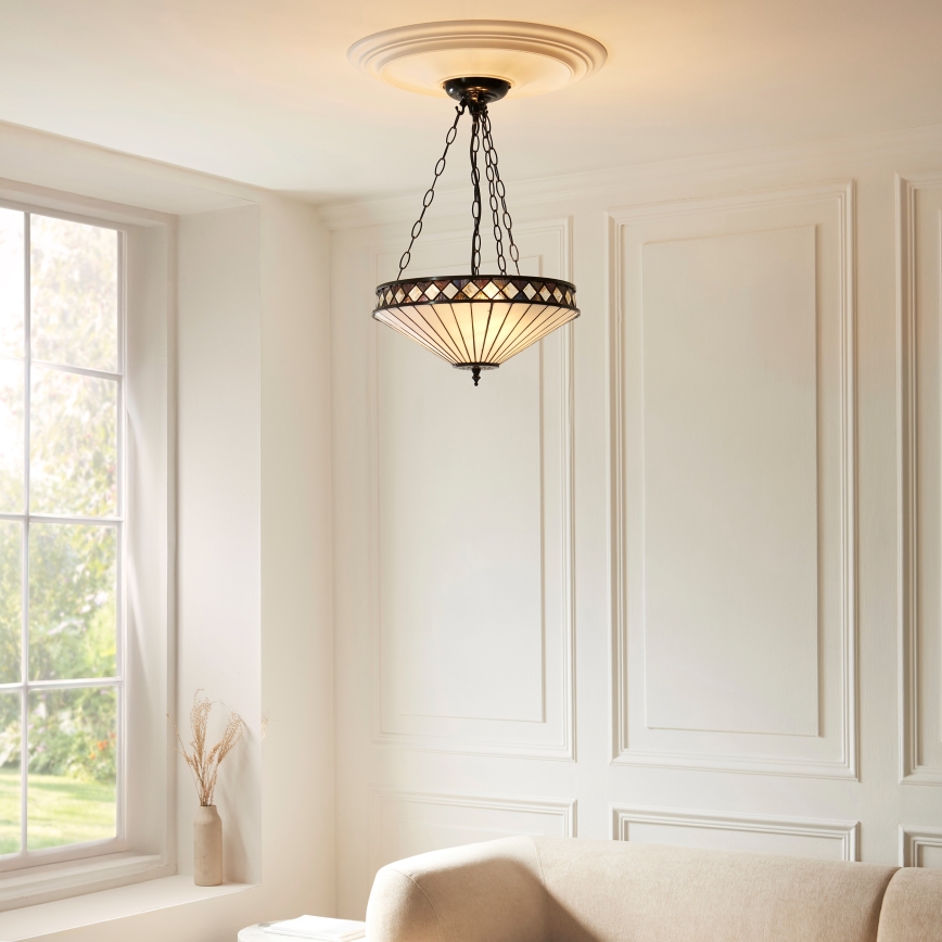Endon 111870 - Πολυέλαιος σε αλυσίδα Tiffany FARGO 3xE27/10W/230V, διάμ. 41,5 εκ.