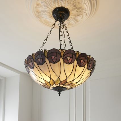 Endon 111872 - Πολυέλαιος σε αλυσίδα Tiffany HUTCHINSON 3xE27/60W/230V διάμ. 50 εκ.