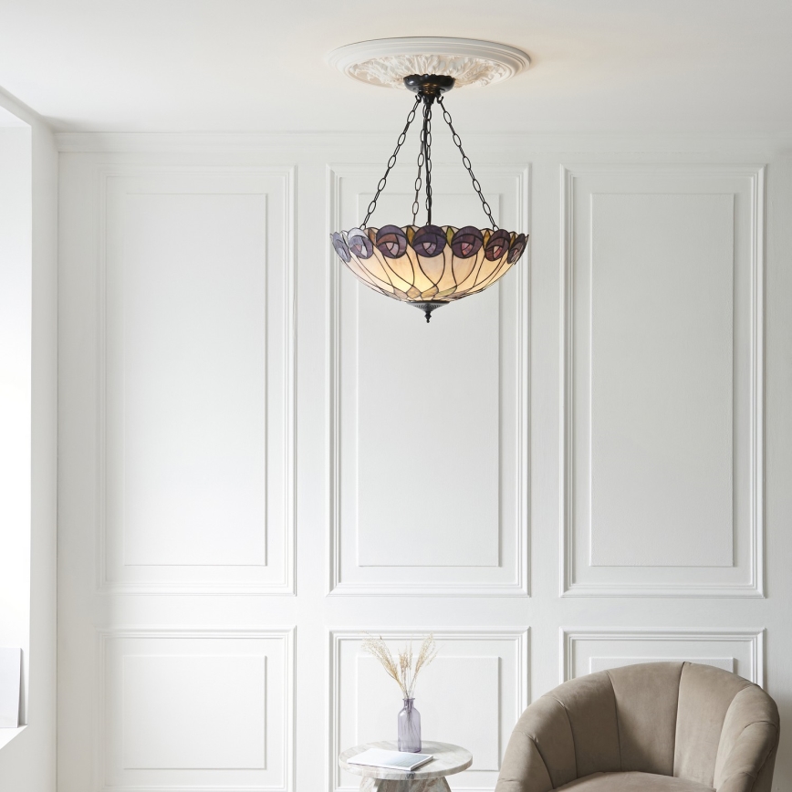 Endon 111872 - Πολυέλαιος σε αλυσίδα Tiffany HUTCHINSON 3xE27/60W/230V διάμ. 50 εκ.
