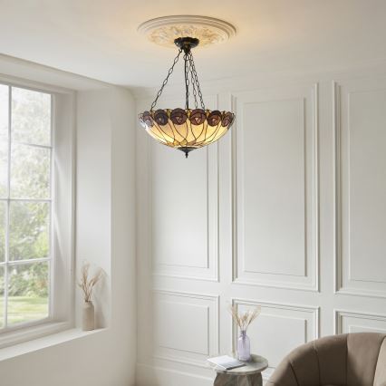 Endon 111872 - Πολυέλαιος σε αλυσίδα Tiffany HUTCHINSON 3xE27/60W/230V διάμ. 50 εκ.