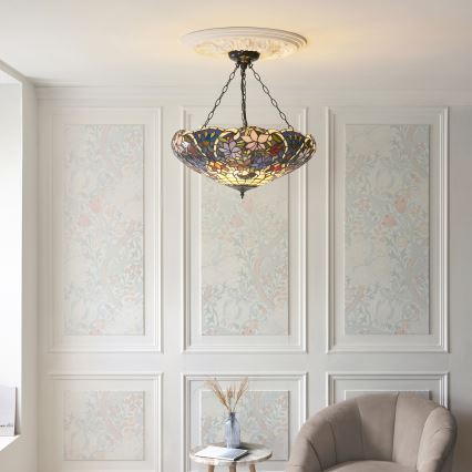 Endon 111887 - Πολυέλαιος με αλυσίδα Tiffany SULLIVAN 3xE27/10W/230V διάμ. 57 εκ.
