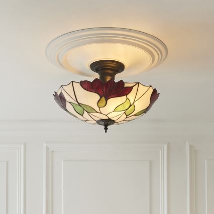 Endon 111896 - Επιφανειακό φωτιστικό οροφής Tiffany BOTANICA 3xE27/10W/230V διάμ. 45 cm