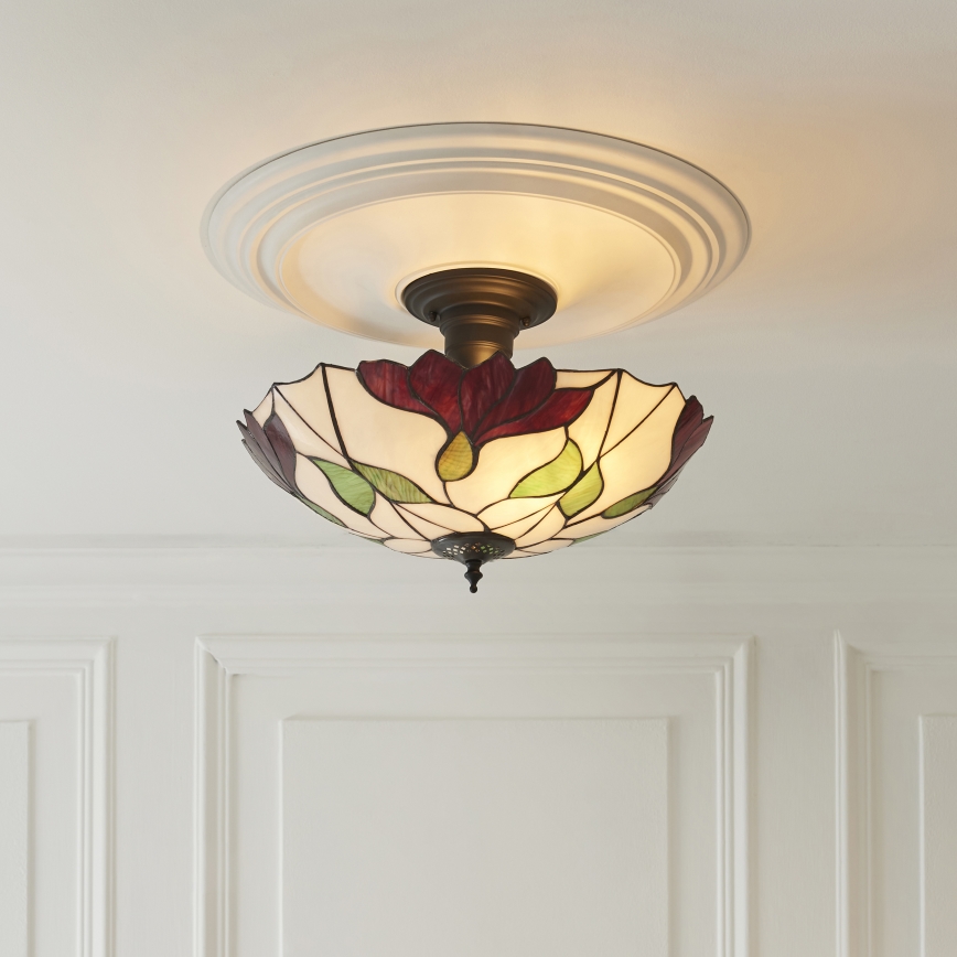 Endon 111896 - Επιφανειακό φωτιστικό οροφής Tiffany BOTANICA 3xE27/10W/230V διάμ. 45 cm