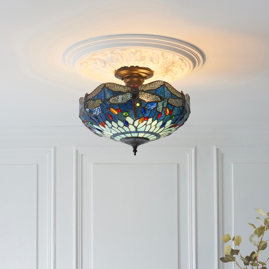 Endon 111897 - Επιφανειακό φωτιστικό οροφής Tiffany DRAGONFLY 3xE27/10W/230V Ø 41 εκ.