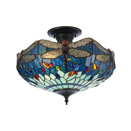 Endon 111897 - Επιφανειακό φωτιστικό οροφής Tiffany DRAGONFLY 3xE27/10W/230V Ø 41 εκ.