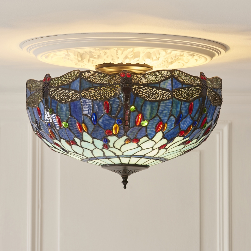 Endon 111899 - Φωτιστικό οροφής Tiffany DRAGONFLY 3xE27/10W/230V, διάμ. 50 cm