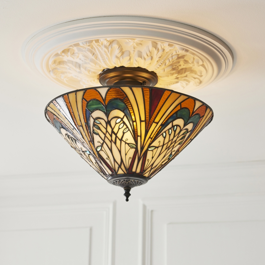 Endon 111905 - Προσαρτημένο φωτιστικό οροφής Tiffany HECTOR 3xE27/10W/230V, διάμετρος 40 εκ.