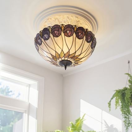 Endon 111906 - Επιφανειακό φωτιστικό οροφής Tiffany HUTCHINSON 3xE27/10W/230V διάμ. 50 cm