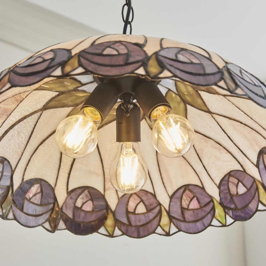 Endon 111985 - Κρεμαστό φωτιστικό σε αλυσίδα Tiffany HUTCHINSON 3xE27/10W/230V Ø 50 cm