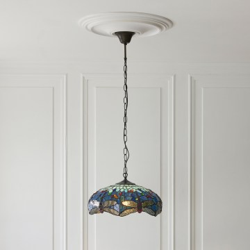 Endon 112195 - Κρεμαστό φωτιστικό Tiffany DRAGONFLY με αλυσίδα, 1xE27/60W/230V, Ø 41 cm
