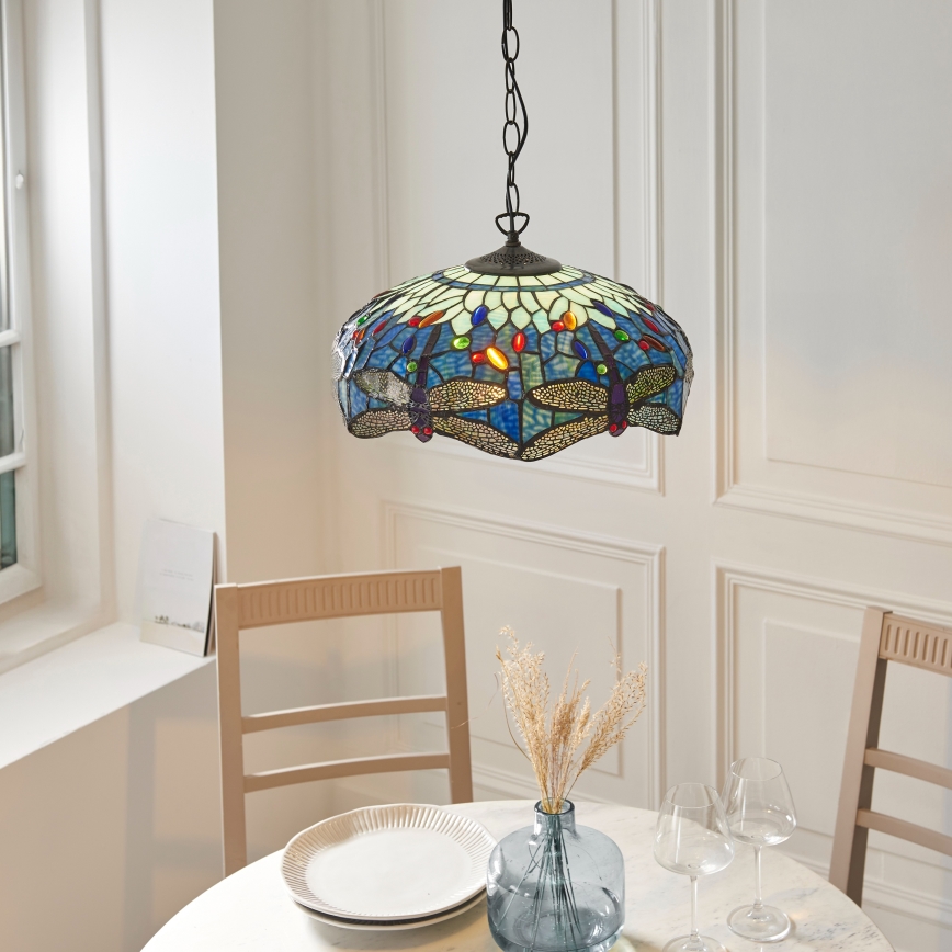 Endon 112195 - Κρεμαστό φωτιστικό Tiffany DRAGONFLY με αλυσίδα, 1xE27/60W/230V, Ø 41 cm