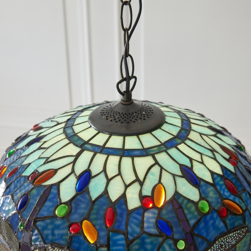 Endon 112195 - Κρεμαστό φωτιστικό Tiffany DRAGONFLY με αλυσίδα, 1xE27/60W/230V, Ø 41 cm