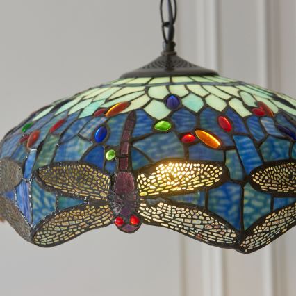 Endon 112195 - Κρεμαστό φωτιστικό Tiffany DRAGONFLY με αλυσίδα, 1xE27/60W/230V, Ø 41 cm