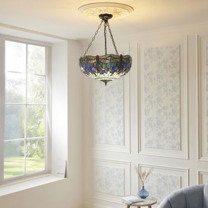Endon 112250 - Πολυέλαιος με αλυσίδα Tiffany DRAGONFLY 3xE27/60W/230V Ø 50 cm