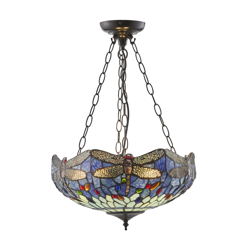 Endon 112250 - Πολυέλαιος με αλυσίδα Tiffany DRAGONFLY 3xE27/60W/230V Ø 50 cm