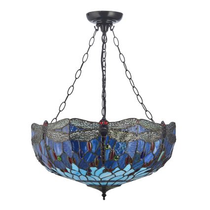 Endon 112250 - Πολυέλαιος με αλυσίδα Tiffany DRAGONFLY 3xE27/60W/230V Ø 50 cm