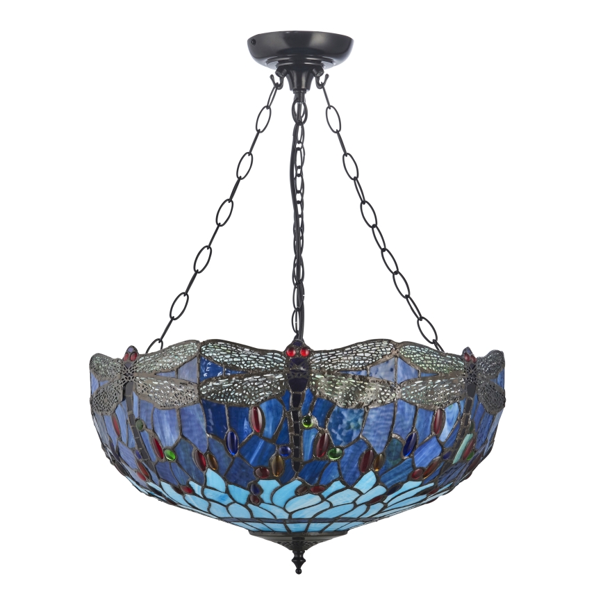Endon 112250 - Πολυέλαιος με αλυσίδα Tiffany DRAGONFLY 3xE27/60W/230V Ø 50 cm