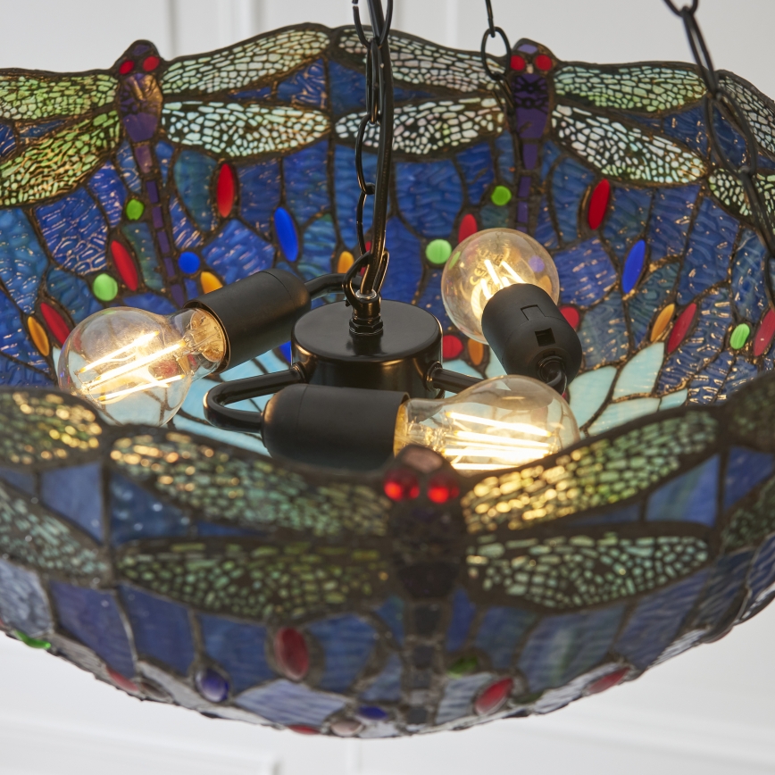 Endon 112250 - Πολυέλαιος με αλυσίδα Tiffany DRAGONFLY 3xE27/60W/230V Ø 50 cm