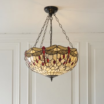 Endon 112251 - Πολυέλαιος με αλυσίδα Tiffany DRAGONFLY 3xE27/60W/230V, Ø 50 cm