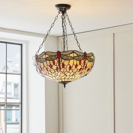 Endon 112251 - Πολυέλαιος με αλυσίδα Tiffany DRAGONFLY 3xE27/60W/230V, Ø 50 cm