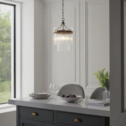 Endon 112572 - Κρεμαστό φωτιστικό με αλυσίδα MARIETTA 1xE27/10W/230V ορείχαλκος/διάφανο