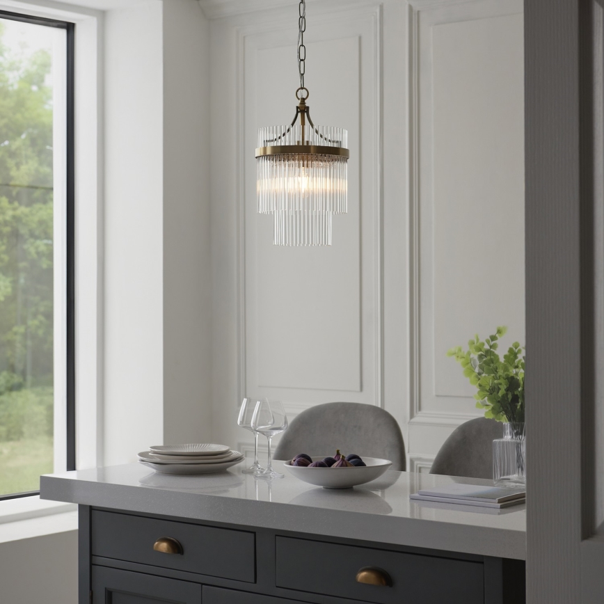 Endon 112572 - Κρεμαστό φωτιστικό με αλυσίδα MARIETTA 1xE27/10W/230V ορείχαλκος/διάφανο