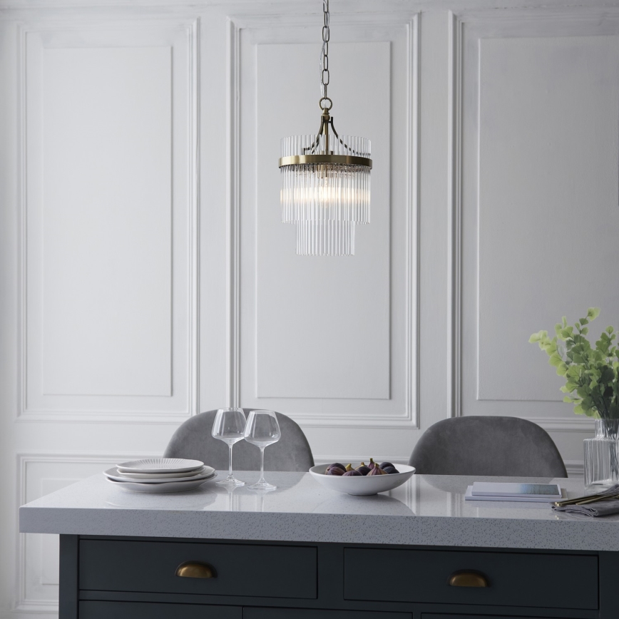 Endon 112572 - Κρεμαστό φωτιστικό με αλυσίδα MARIETTA 1xE27/10W/230V ορείχαλκος/διάφανο