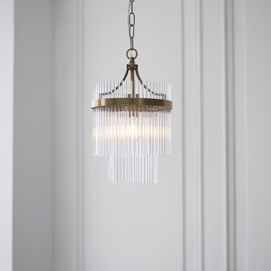 Endon 112572 - Κρεμαστό φωτιστικό με αλυσίδα MARIETTA 1xE27/10W/230V ορείχαλκος/διάφανο