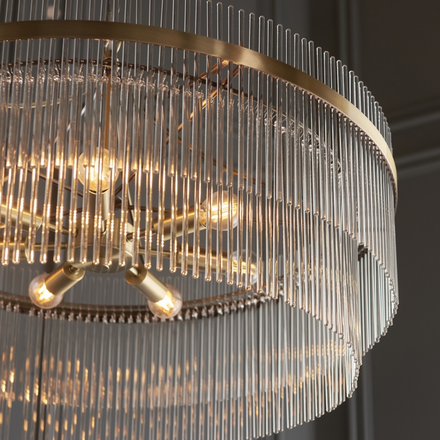 Endon 112574 - Κρεμαστός πολυέλαιος με αλυσίδα MARIETTA GRAND 7xE14/7W/230V ορείχαλκος/διάφανο