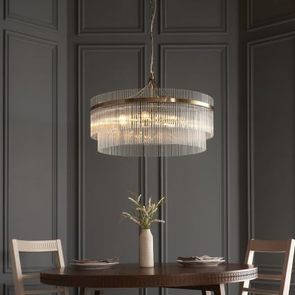 Endon 112574 - Κρεμαστός πολυέλαιος με αλυσίδα MARIETTA GRAND 7xE14/7W/230V ορείχαλκος/διάφανο