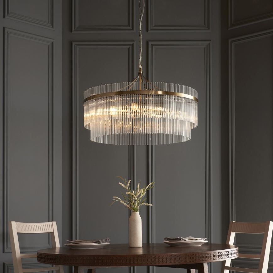 Endon 112574 - Κρεμαστός πολυέλαιος με αλυσίδα MARIETTA GRAND 7xE14/7W/230V ορείχαλκος/διάφανο